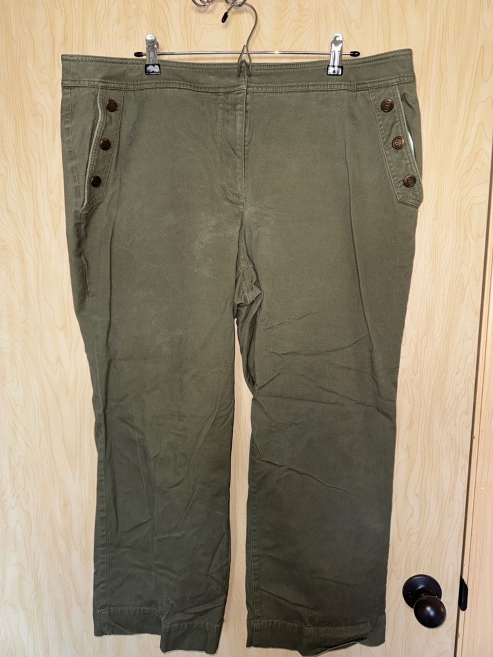 Talbots Women’s 18 PETITE Olive Green Wide Leg Cotton Pants